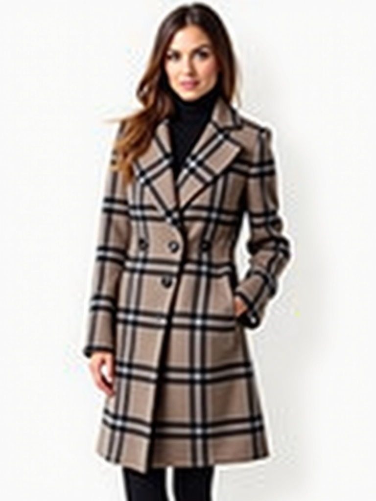 Manteau carreaux en laine avec poches